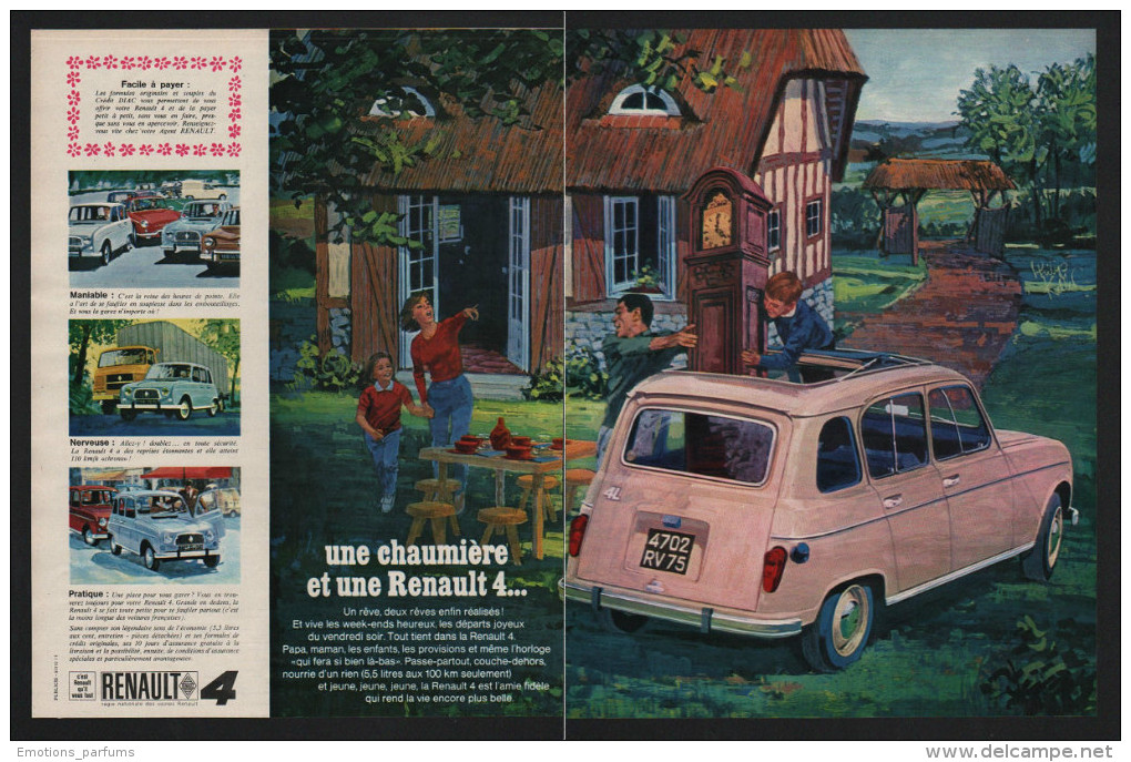 Pub 1965 Automobile Voiture Renault R 4 4L Maison De Campagne Week End Double Page - Publicités