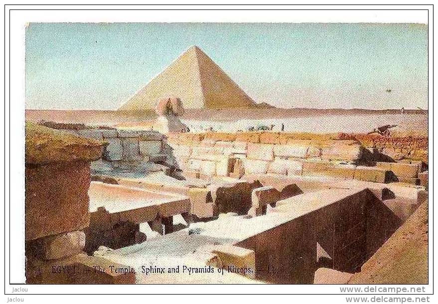 EGYPTE RUINES DU TEMPLE ,LE SPHINX ET LA GRANDE PYRAMIDE,COULEUR REF 17032 - Pyramids