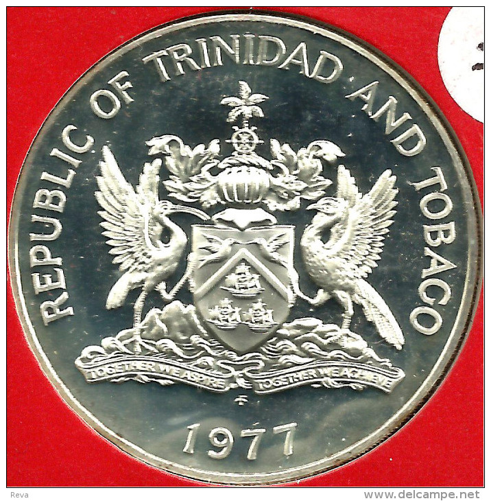 TRINIDAD AND TOBAGO $10 MAP SHIP FRONT EMBLEM BACK 2ND TYPE 1977 AG SILVER PROOF KM34 READ DESCRIPTION CAREFULLY!! - Trinité & Tobago