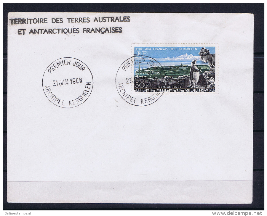 TAAF: Yv PA 14 KERGUELEN PINGOUINS LETTRE 21 Jan 1968 FDC - Lettres & Documents