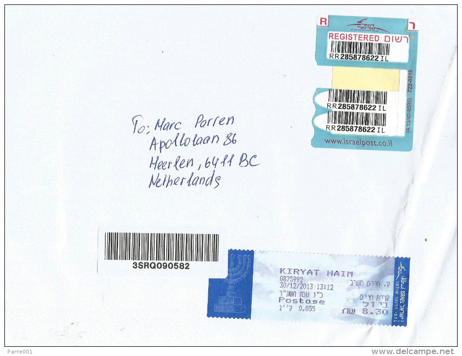 Israel 2013 Kiryat Haim Post Office Meter Franking EMA Barcoded Registered Cover - Frankeervignetten (Frama)