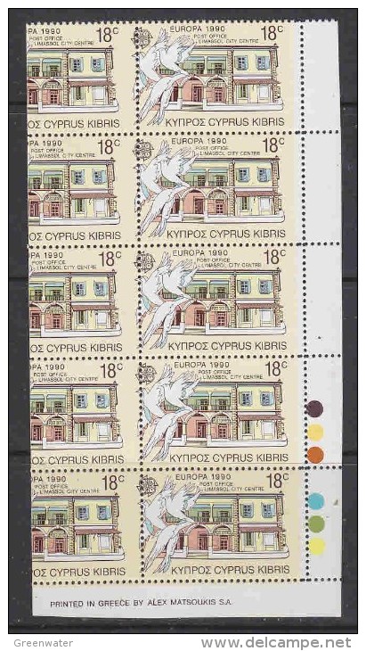 Europa Cept 1990 Cyprus 1v (18c) Strip Of 5, MISPLACED PERFORATION ** Mnh (12670) - 1990