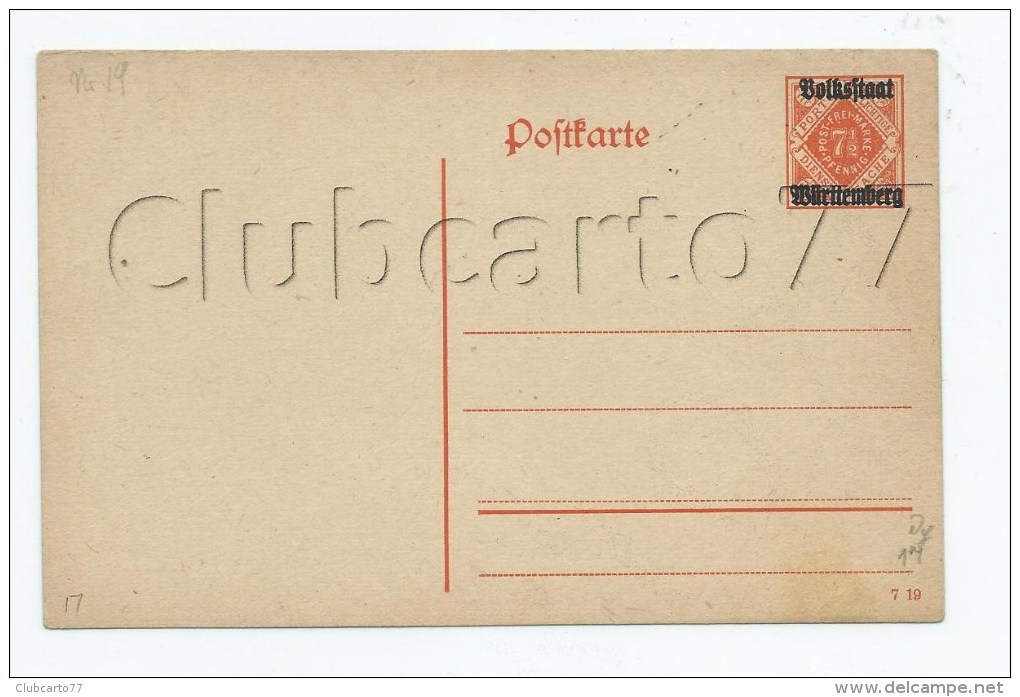 Jolie CP Ancienne Entier Postal Königreich Allemagne Wurtemberg 7,5 Pfennig Neuf - Sonstige & Ohne Zuordnung