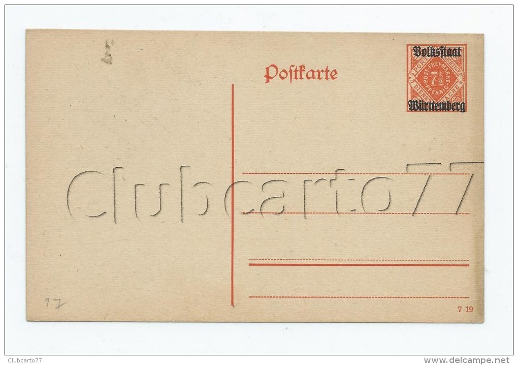 Jolie CP Ancienne Entier Postal Königreich Allemagne Wurtemberg 7,5 Pfennig Neuf - Altri & Non Classificati