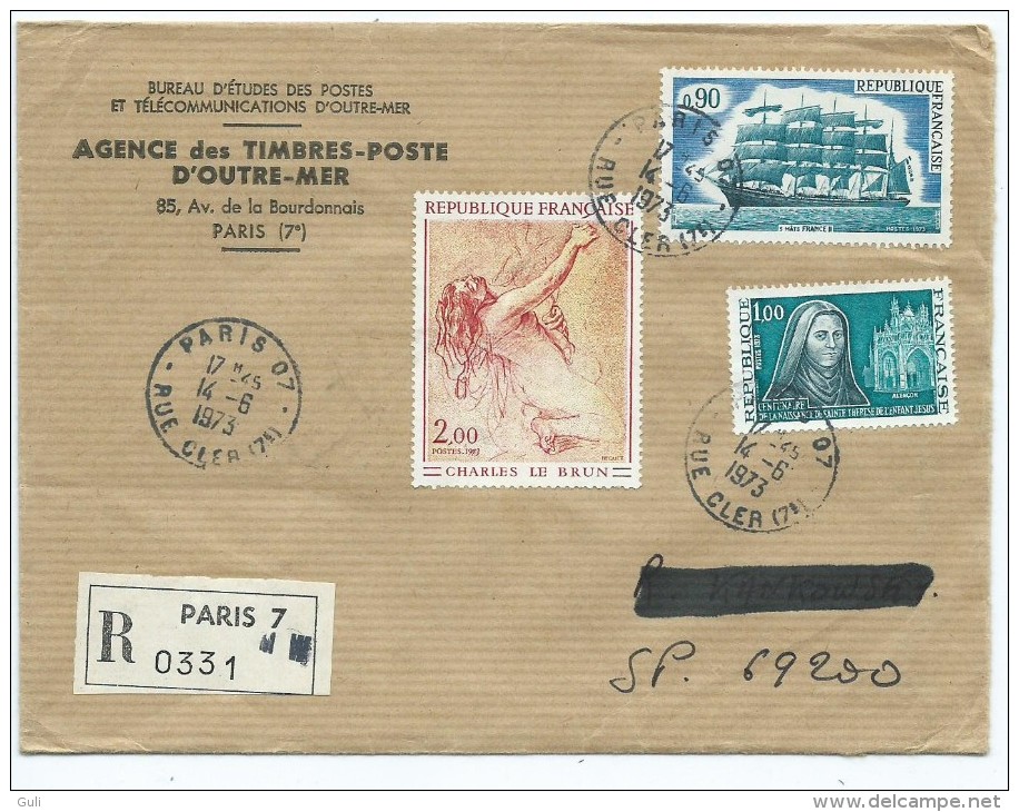 (1) Enveloppe Avec TIMBRES (CHARLES Le BRUN,5 Mâts FRANCE II)(oblitération 1975 ) - Andere & Zonder Classificatie