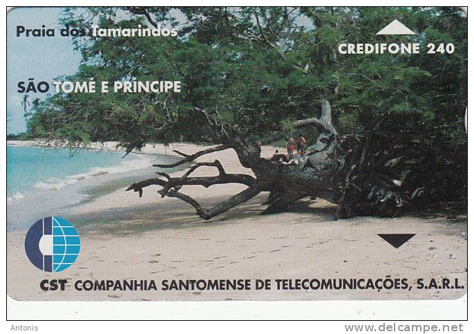 SAO TOME & PRINCIPE - Tamarinds Beach(240 Units), CN : 911L, Tirage 4000, Used - Sao Tome And Principe