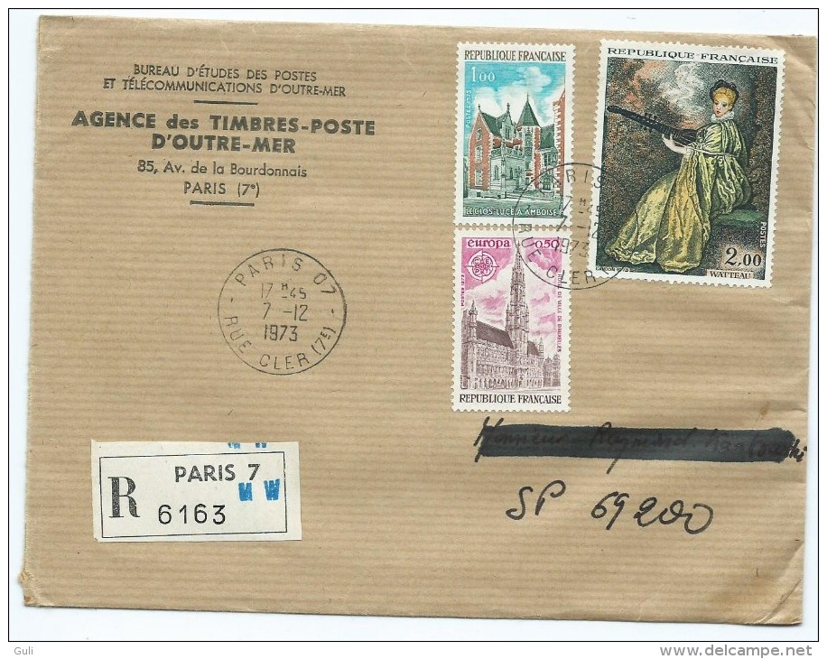 (6) Enveloppe Avec TIMBRES (Le CLUS LUCE à AMBOISE, EUROPA Hotel De Ville De BRUXELLES,WATTEAU)(oblitération 1973) - Other & Unclassified