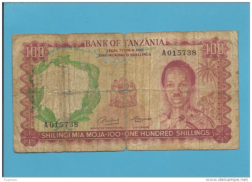 100 SHILLINGS - ND ( 1966 ) - P 4 - Sign. 1 - Serie A - BANK OF TANZANIA - Tanzania