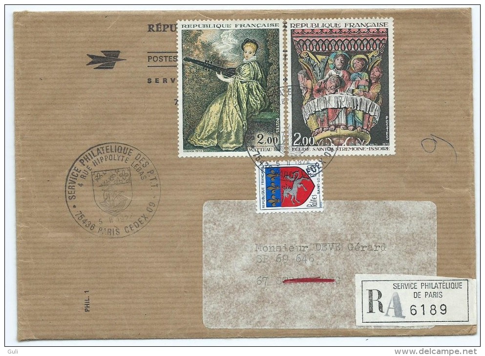 (7) Enveloppe Avec TIMBRES (WATTEAU, Eglise Saint Austremoine ISSOIRE,SAINT LO)(oblitération 1974) - Autres & Non Classés