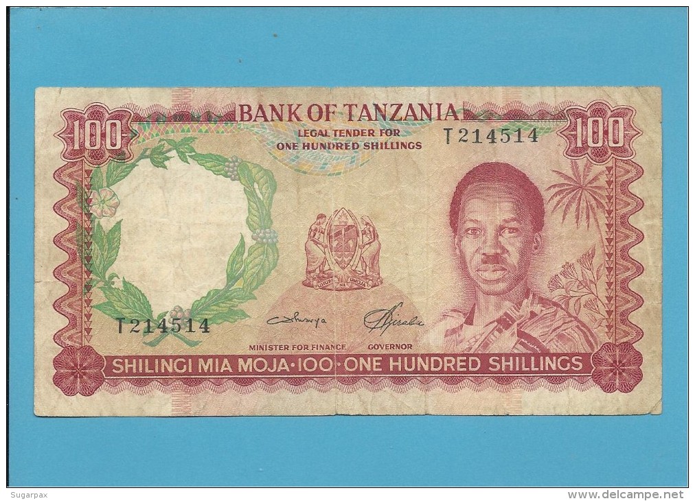 100 SHILLINGS - ND ( 1966 ) - P 5b - Sign. 3 - Serie T - BANK OF TANZANIA - Tanzania