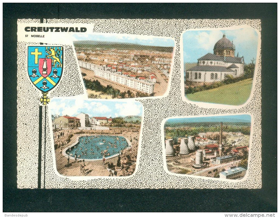 CPSM  - Creutzwald ( Moselle 57) - Multivues ( Vue Aérienne Sidérurgie Charbon Cités Piscine ...COMBIER CIM) - Creutzwald