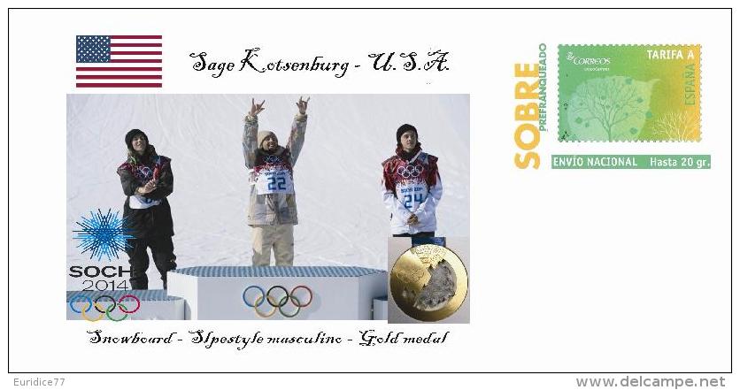 Spain 2014 - XXII Olimpics Winter Games Sochi 2014 Special Prepaid Cover - Sage Kotsenburg - Winter 2014: Sotschi
