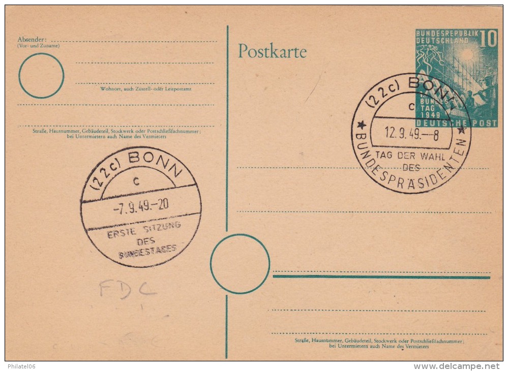 ENTIER POSTAL 1ER JOUR 1949 - Cartes Postales - Oblitérées