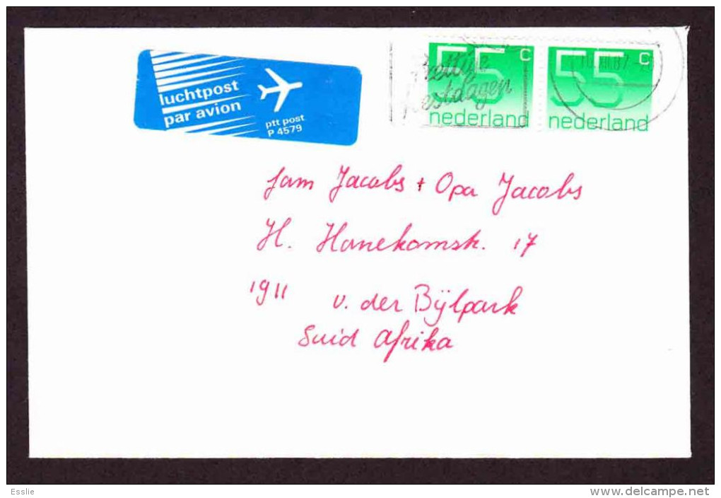 Netherlands On Cover To South Africa - 1987 - Numerals - Lettres & Documents