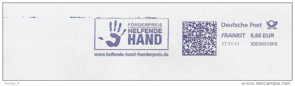 EMA RED METER STAMP ABSENDER FREISTEMPEL AFS Allemagne DEUTSCHLAND MAIN HAND STIFTUNG FONDATION INTERNET WEB FORDERPREIS - Secourisme