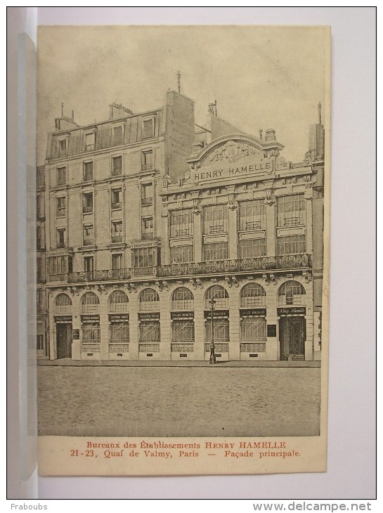 75 - PARIS - BUREAU DES ETABLISSEMENTS HENRY HAMELLE - 21-23 QUAI DE VALMY - FACADE PRINCIPALE - Arrondissement: 10