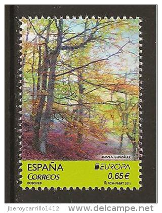 SPAGNA - EUROPA 2011 - TEMA ANNUALE "LE FORESTE ´.- SERIE 1 Francobolli Logo EUROPA  - Dent. - 2011