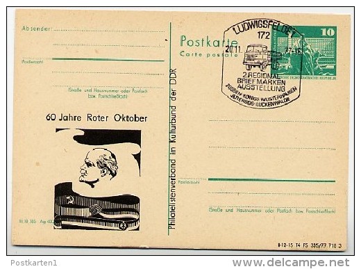 DDR P79-13-77 C48 Postkarte PRIVATER ZUDRUCK Roter Oktober Sost. LKW Ludwigsfelde 1977 - Private Postcards - Used