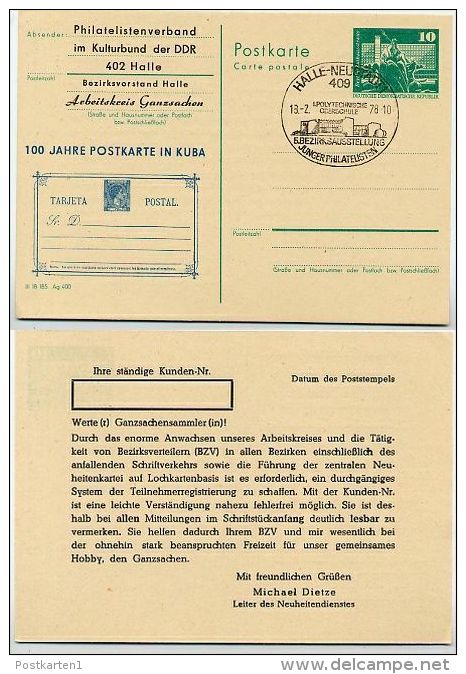 DDR P79-4a-78 C54 Postkarte PRIVATER ZUDRUCK 100 J. Postkarte Kuba Sost.1978 - Cartes Postales Privées - Oblitérées