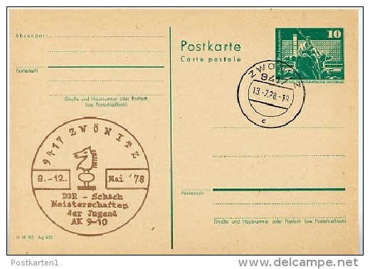DDR P79-8b-78 C59-b Postkarte PRIVATER ZUDRUCK Hellbraun Schach Zwönitz Stpl. 1978 - Privé Postkaarten - Gebruikt