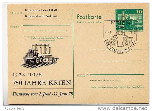 DDR P79-11-78 C61 Postkarte PRIVATER ZUDRUCK 750 J. Krien Traktor Sost. 1978 - Cartes Postales Privées - Oblitérées