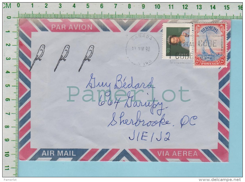 Aerogramme 1990  ( Bermude Stamp + Canada Stamp Cover Canada 1990 With Postmark Of 3 Birds ) 2 Scan - Lettres & Documents