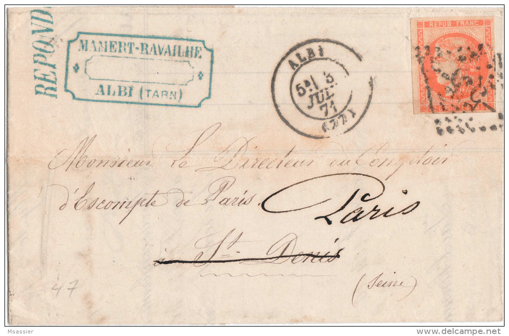 Emission De Bordeaux - LAC - N°48 (légèrement Rougeâtre / Vermillon) - Obl. GC -55- Albi De Juillet 1871 - 1870 Emisión De Bordeaux