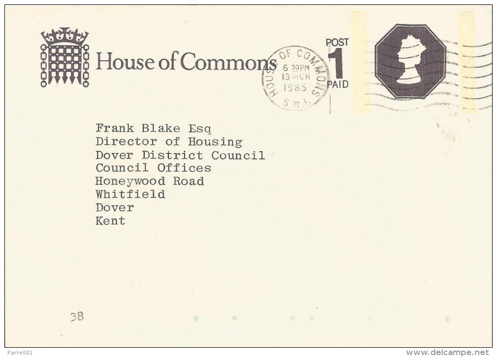 UK GB 1985 House Of Commons Stationary Cover - Postwaardestukken