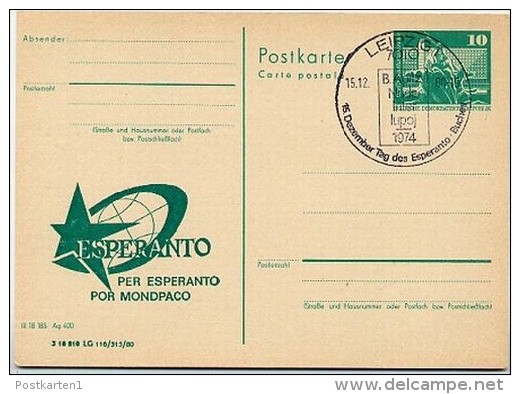 DDR P79-4c-80 C105-a Postkarte PRIVATER ZUDRUCK Esperanto Sost. BRUNO APITZ 1980 - Privé Postkaarten - Gebruikt