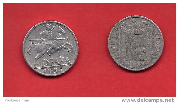 SPAIN 1953, Circulated Coin, 10 Centimos, Aluminum, KM766, C1746 - 10 Centimos