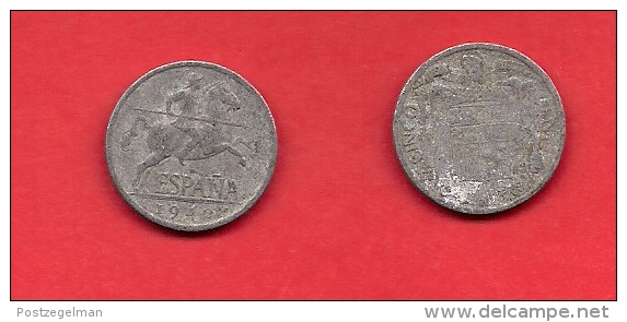 SPAIN 1945,circulated Coin, 5 Centimos, Aluminum, Km 765, C1748 - Andere & Zonder Classificatie