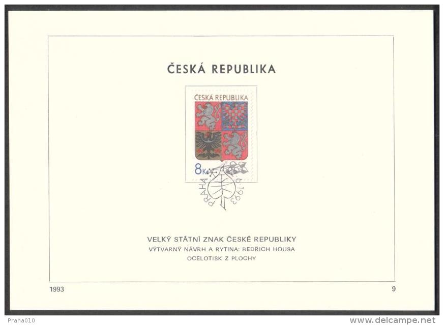 Czech Rep. / First Day Sheet (1993/09) Praha: Large National Coat Of Arms Of The Czech Republic (lion, Eagle) - Other & Unclassified