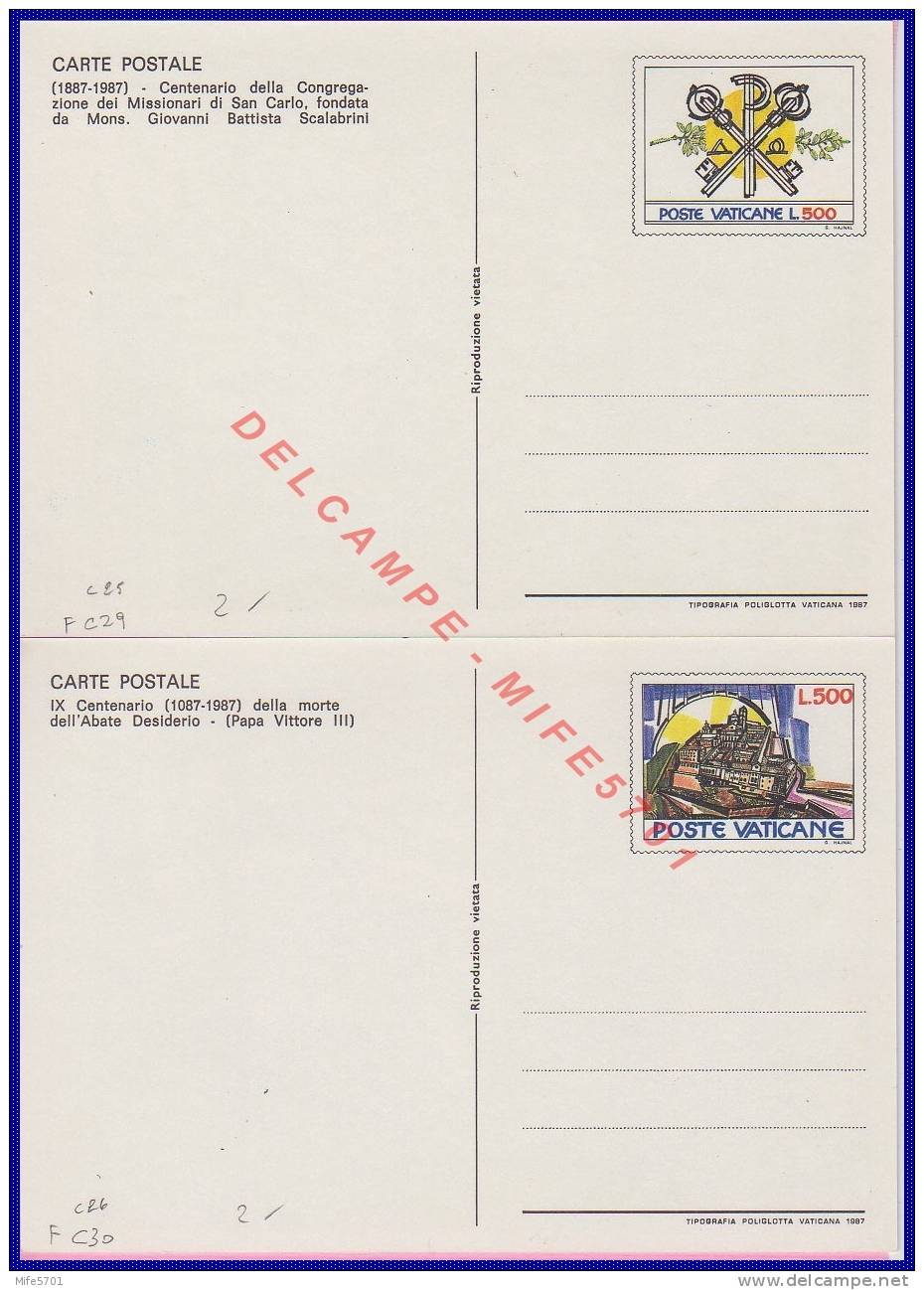 Vaticano - Interi Postali - COMMEMORATIVE - 1987 - Catalogo UNIFICATO "C29" E "C30" - Nuove - 2 Cartoline - Postal Stationeries