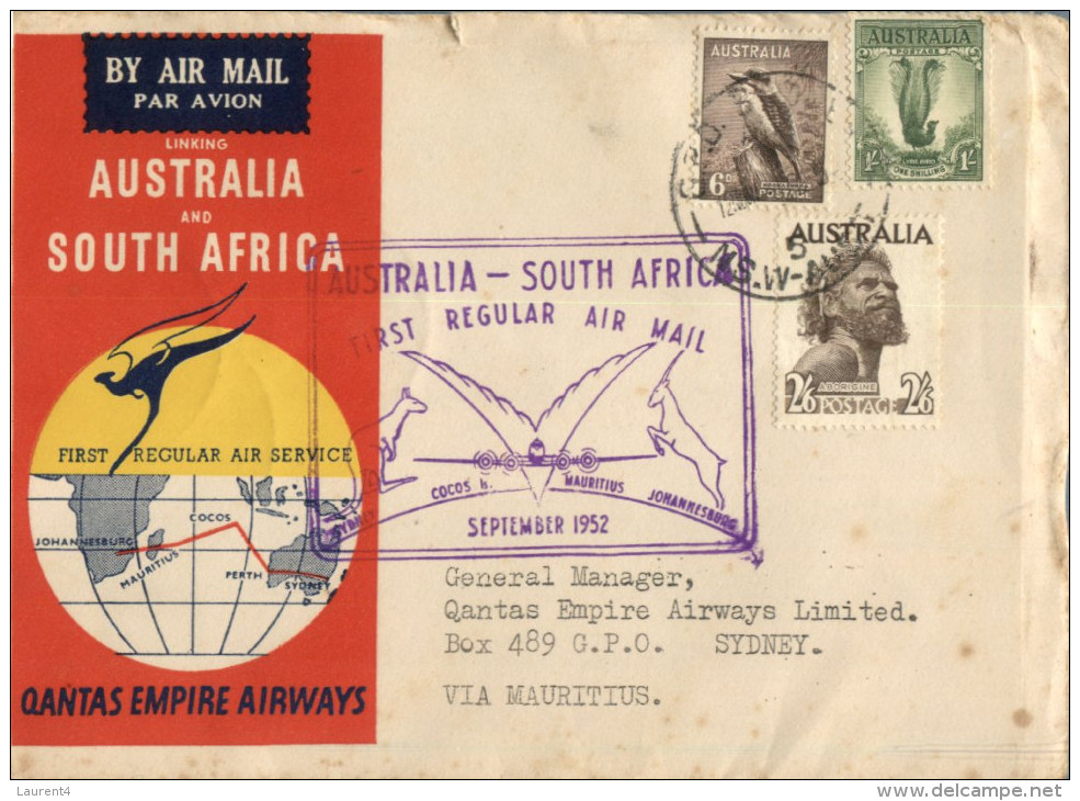 (335) Australia To South Africa - QANTAS 1952 Firswt Flight - Premiers Vols