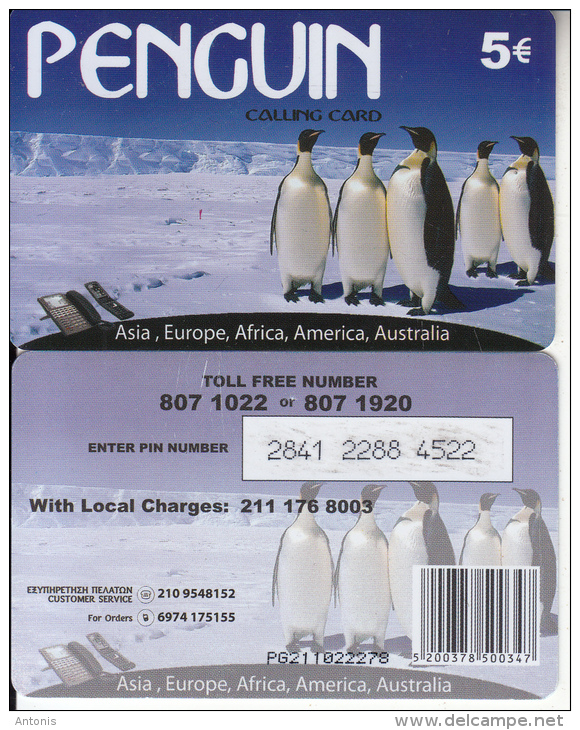 GREECE - Penguin Prepaid Card 5 Euro, Used - Pinguins