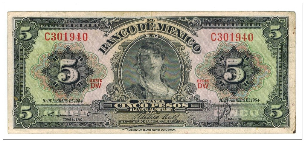 Mexico 5 Pesos. 1954, VF/XF. - Mexico