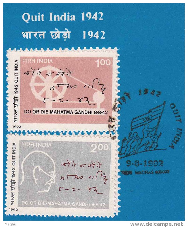 Stamped Information On Quit India, Gandhi, India 1992 - Covers & Documents