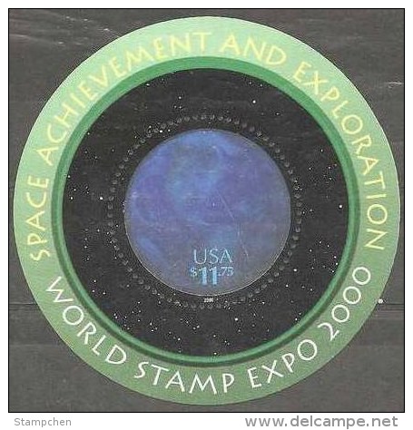 USA 2000 Space Expo Stamp S/s Sc#3412 Hologram Map Unusual Circular - United States