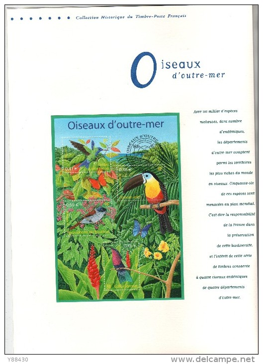 Bloc N°56 De 2003 - Oiseaux D´Outre Mer, LA REUNION - MARTINIQUE -GUYANE - 6 Scannes -1er Jour. Doc Officiel De La Poste - Documents De La Poste