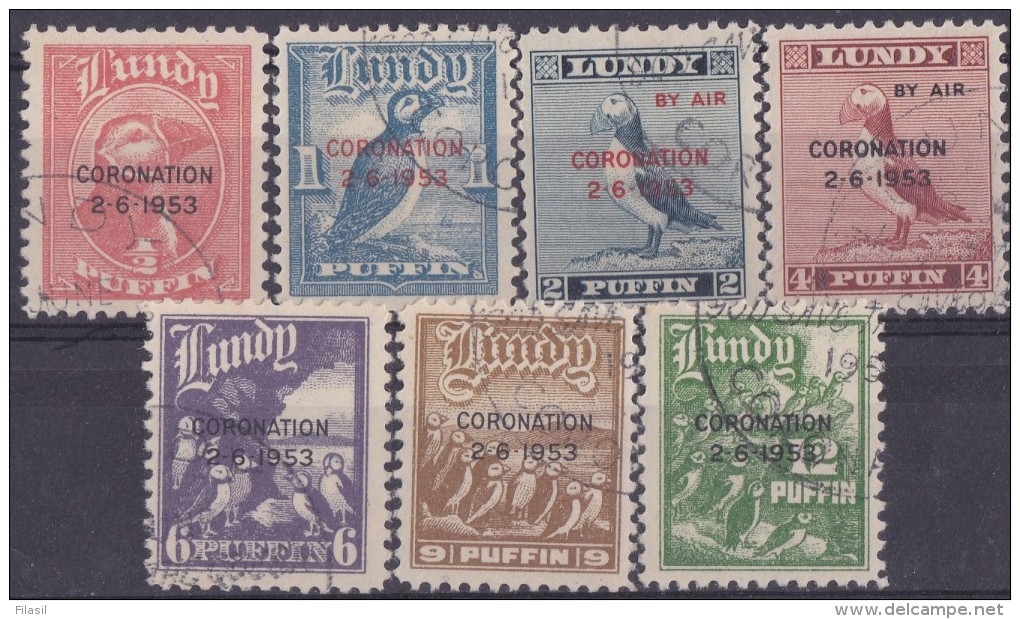 SI53D  Regno Unito LUNDY Coronation 2 / 6 / 1953 PUFFIN Stamps Usati - Francobolli Personalizzati