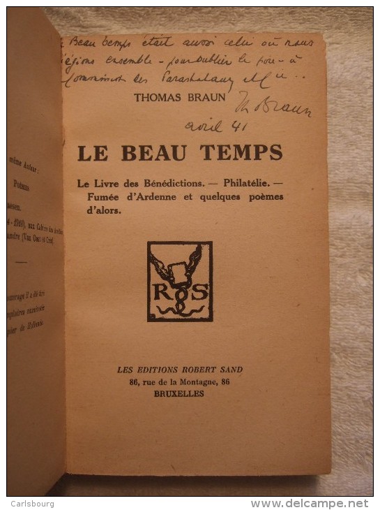 Province De Luxembourg – Paliseul Maissin - Thomas Braun - EO 1923 – Introuvable Et Dédicacé Avril 41 - Belgique