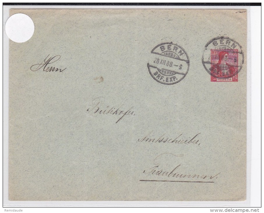 SUISSE - 1908 - ENVELOPPE ENTIER De BERN - Stamped Stationery