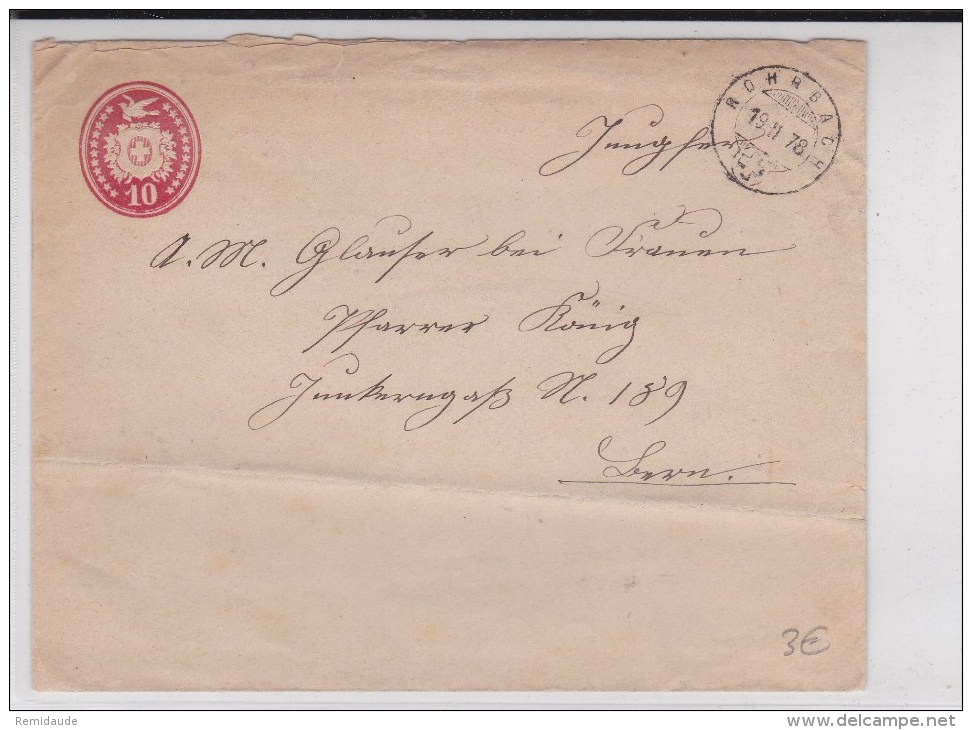 SUISSE - 1878 - ENVELOPPE ENTIER De ROHRBACH - Stamped Stationery