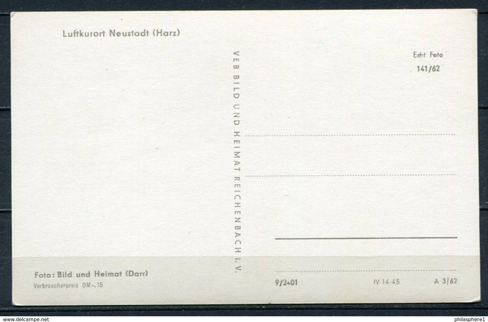 (2319) Luftkurort Neustadt (Harz) - N. Gel. - DDR - Bild Und Heimat   9/2401   A 3/62 - Nordhausen