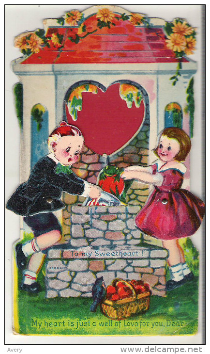 Antique Valentine Card My Heart Is Just A Well Of Love For You, Dear Jack And Jill Move 7" X 4"  17.5 Cm  10 Cm - Other & Unclassified