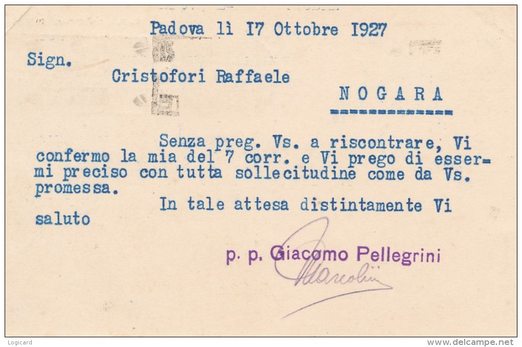 PADOVA - COMMERCIALE PELLEGRINI GIACOMO COMMERCIO IN LEGNA E CARBONE 1927 - Padova (Padua)