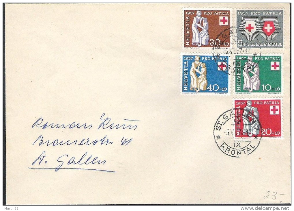 Schweiz Suisse 1957: Pro Patria Zu WII81-85 Mi 641-645 Yv 590-594 Mit O ST.GALLEN-KRONTAL 5.VI.57 (Zu CHF 35.00) - Briefe U. Dokumente