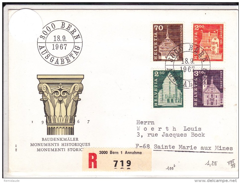 SUISSE - 1967 - ENVELOPPE FDC RECOMMANDEE De BERN - FDC