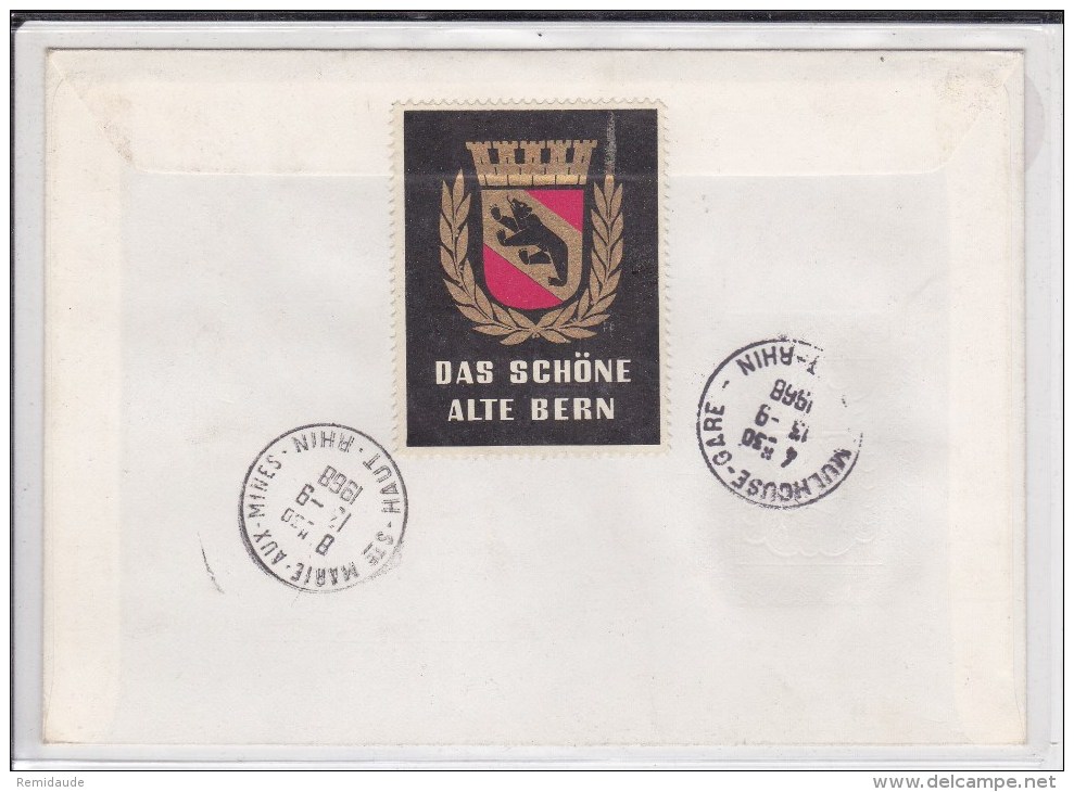 SUISSE - 1968 - ENVELOPPE FDC RECOMMANDEE De BERN - VIGNETTE AU DOS - FDC