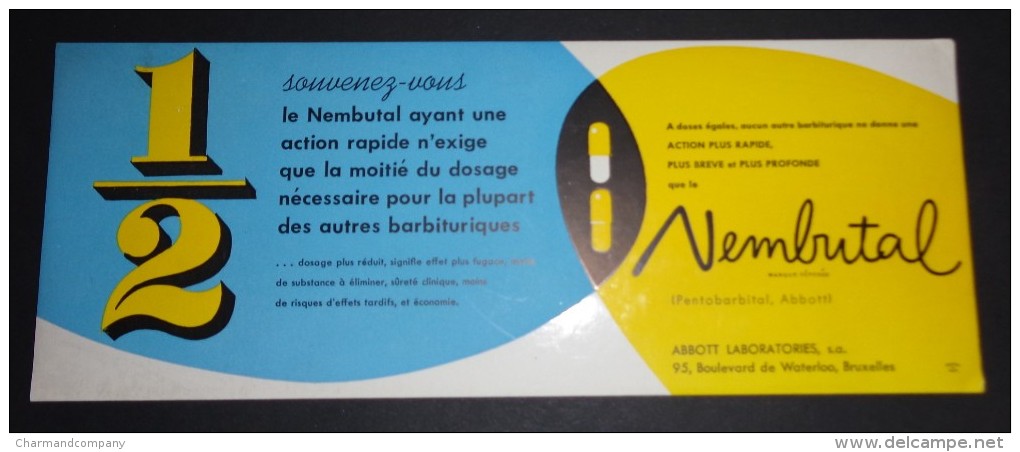 Buvard Ancien/Vintage Blotter - Abbott Laboratories, Bd. De Waterloo, Bruxelles - Nembutal - Produits Pharmaceutiques